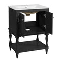 Modern Luxury 24 inch Black Bathroom Vanity with Ceramic Sink, Open Shelf & Closed Storage, Solid Wood+MDF Cabinet