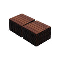 Acacia Wood Interlocking Deck Tiles Striped Pattern 20 PCS Waterproof Anti-Mildew Brown 12' x 12'