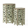 Parrish Style Selva Iron Accent Table Antique Green Sophisticated Design 14.25x12.50x22 inches