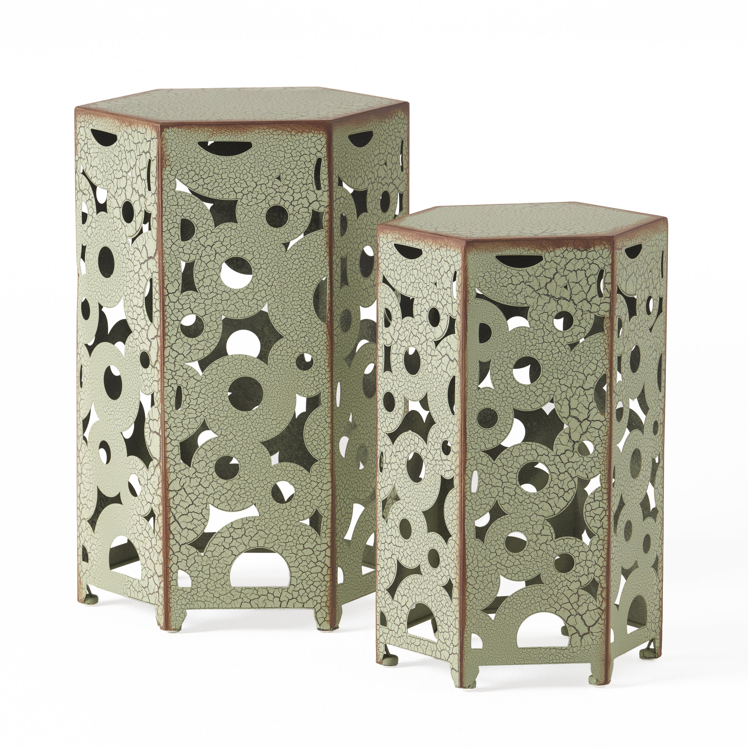 Parrish Style Selva Iron Accent Table Antique Green Sophisticated Design 14.25x12.50x22 inches