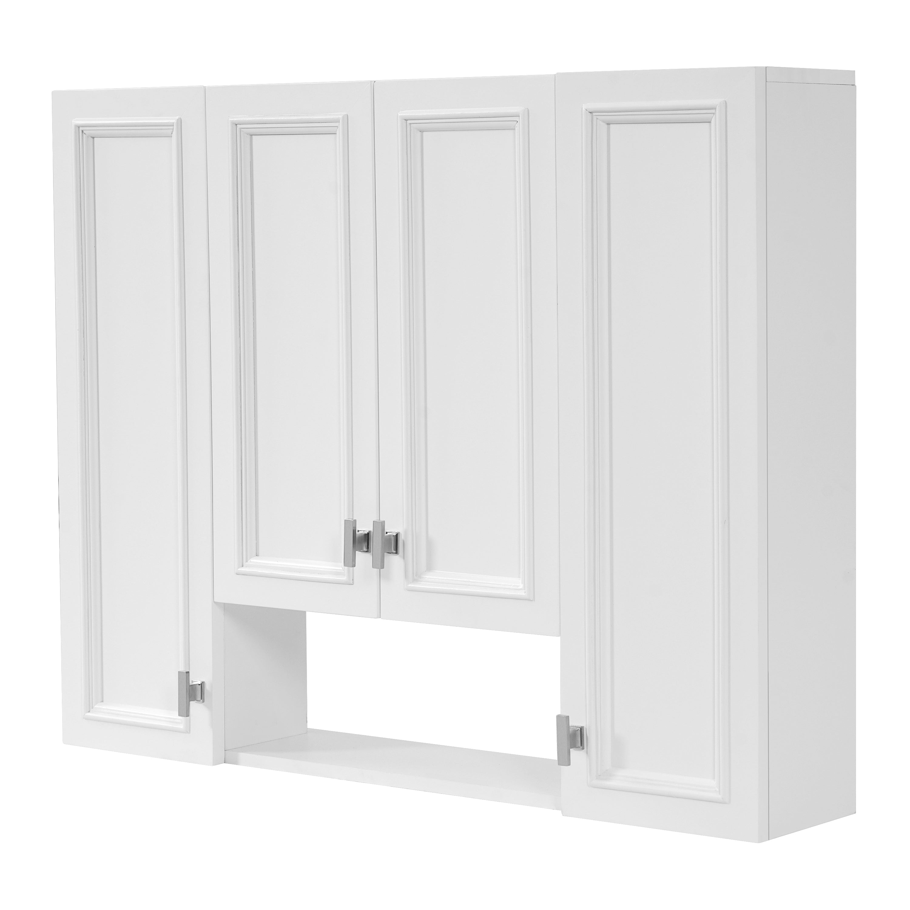 Modern White Bathroom Cabinet with 5 Adjustable Shelves, Wall-Mounted Medicine Cabinet, Soft-Closing Hinges, Open Shelving Design, MDF Construction