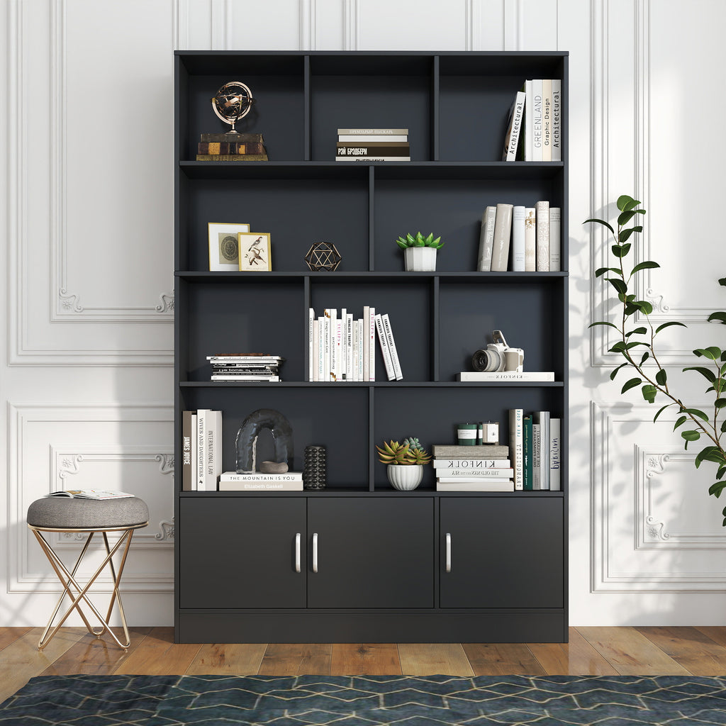 70.87' Tall Bookshelf with 10 Cubes and 3 Doors, 4-Tier Bookshelf, Open Shelf Bookcase with Cabinet, Modern Cube Storage Organizer for Living Room, and Office