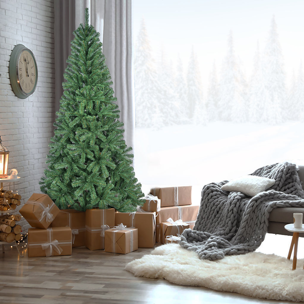 6FT Artificial Christmas Tree with 500 PVC Tips, Hinged Structure & Metal Stand – Full Green Holiday Tree for Office, Apartment, or Party Decoration