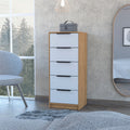 Kaia 5 Drawer Dresser, Vertical Dresser -White / Pine