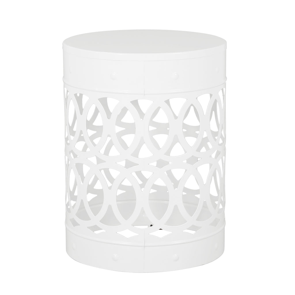 Modern Iron Outdoor End Table with Durable Powder-Coated Frame in White, Large Size