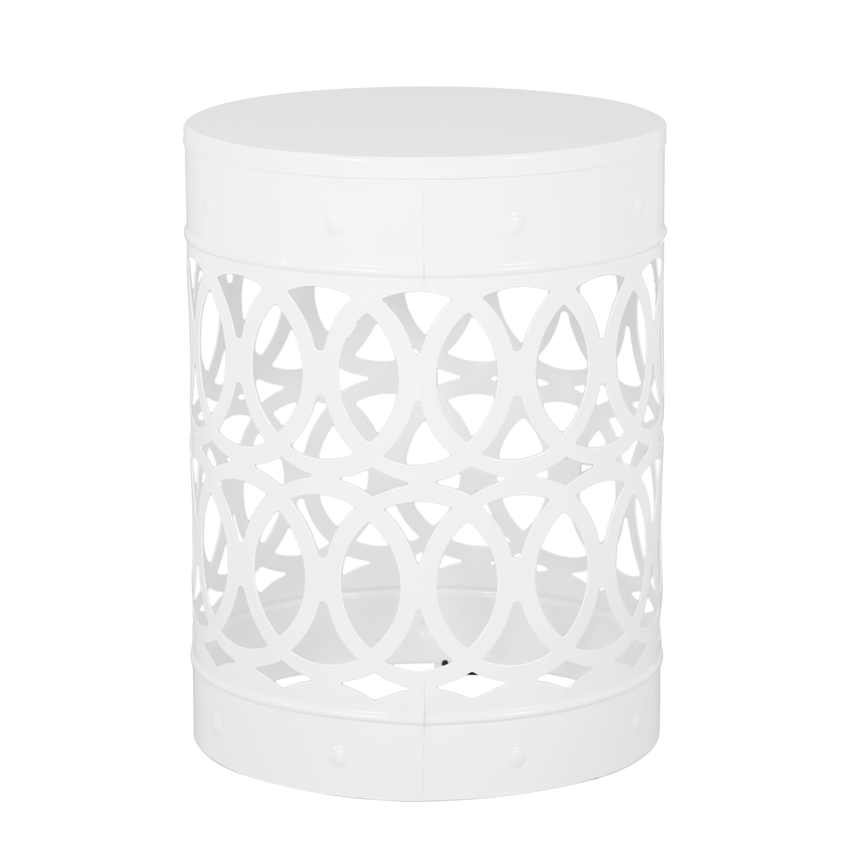 Modern Iron Outdoor End Table with Durable Powder-Coated Frame in White, Large Size