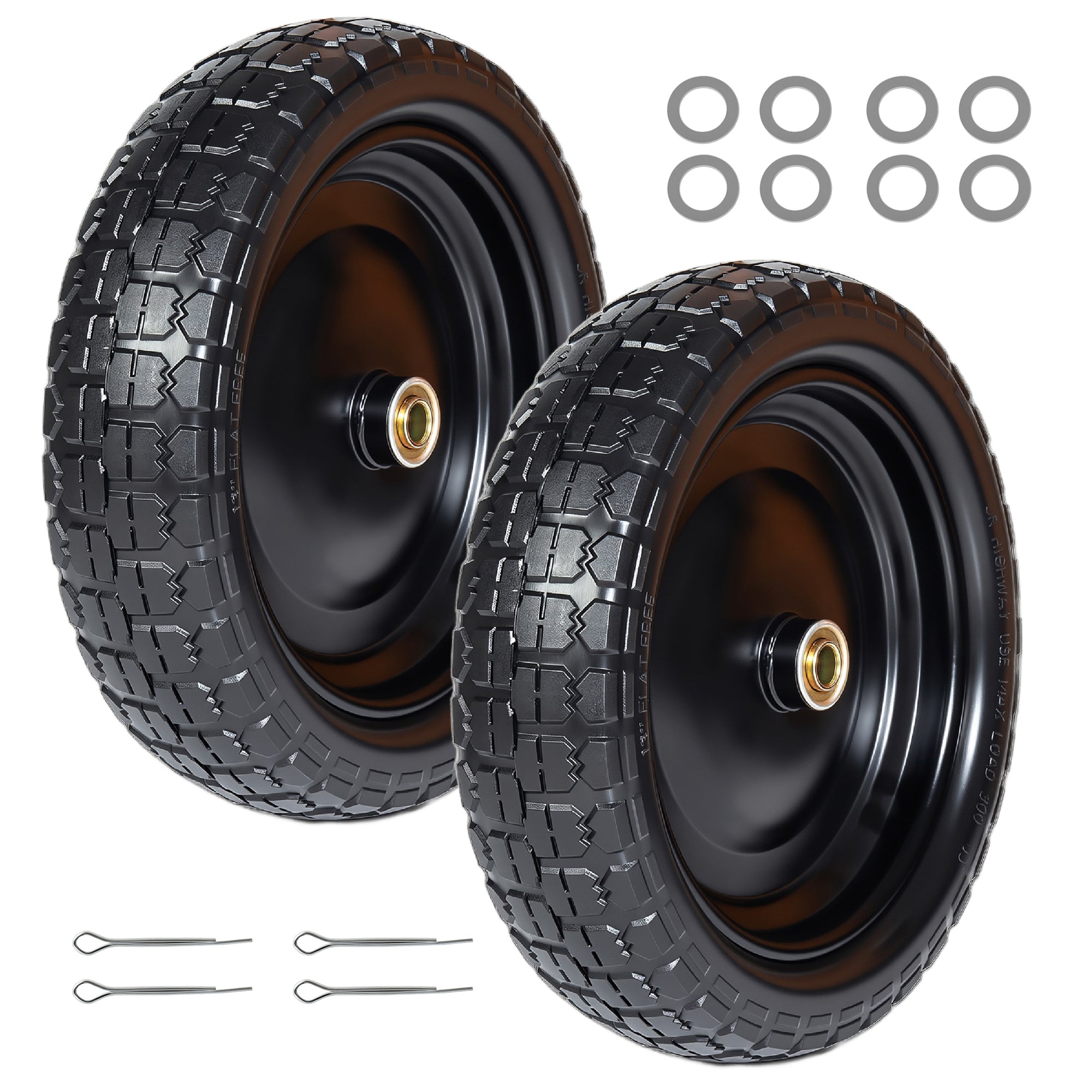 13 Inch Solid Rubber Tires 4.00-6 Flat Free Wheels with 5/8' Bearings 2.2' Offset Hub Replacement for Gorilla Cart, Hand Truck, Wheelbarrow, Garden Wagon, Dolly, Trailer, Utility Cart (Set of 2)