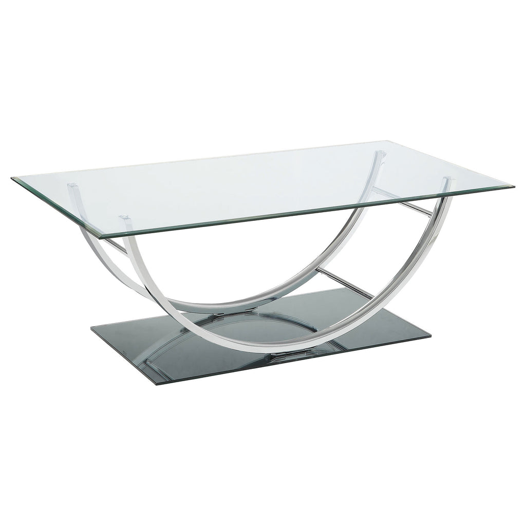 Amelia Chrome U-Shaped Glass Top Coffee Table with Mirror Finish in Chrome, Glass and Metal Construction, 48 x 24 x 18 Inches