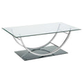 Amelia Chrome U-Shaped Glass Top Coffee Table with Mirror Finish in Chrome, Glass and Metal Construction, 48 x 24 x 18 Inches