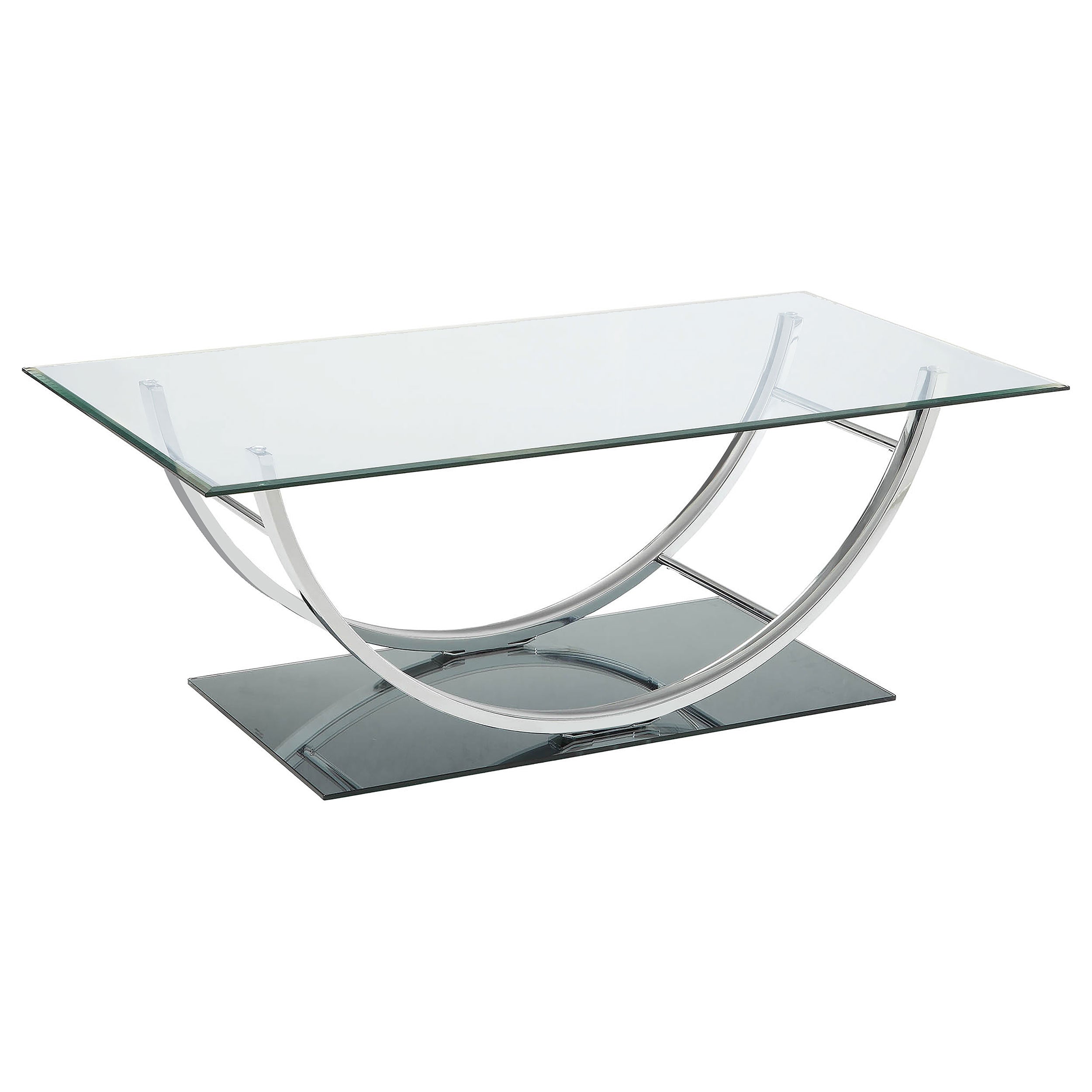Amelia Chrome U-Shaped Glass Top Coffee Table with Mirror Finish in Chrome, Glass and Metal Construction, 48 x 24 x 18 Inches