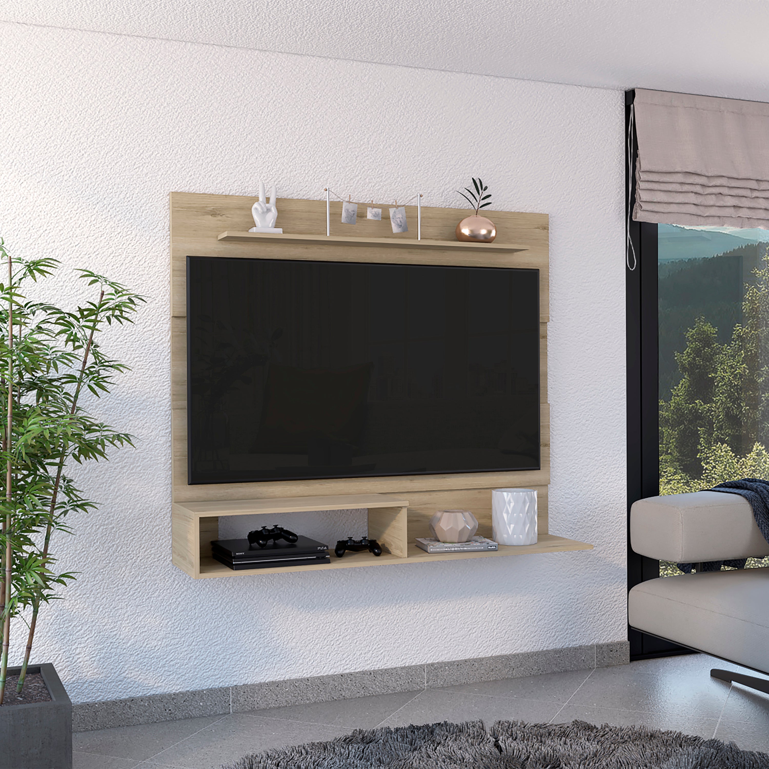 Beijing Floating Entertainment Center, One Superior Shelf, Two Shelves, Space For The TV´s up 55' -Light Pine