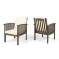 CASA Acacia Wood Club Chairs Set of 2 with Water-Resistant Cushions, Grey and Cream