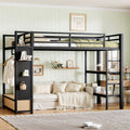 Twin XL size Loft Bed Frame with Wardrobe,Metal Loft Bed with Storage Shelves and Pegboard,Black