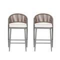 Outdoor 26' Counter Height Metal Frame Counter Stools with Scallop-shaped Backrest & Water-resistant Cushions, Set of 2, Matte Grey
