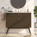 36' Luxury Striped Bathroom Vanity, Soft-Close Dual-Door Storage & Premium Ceramic Sink, Dark Brown
