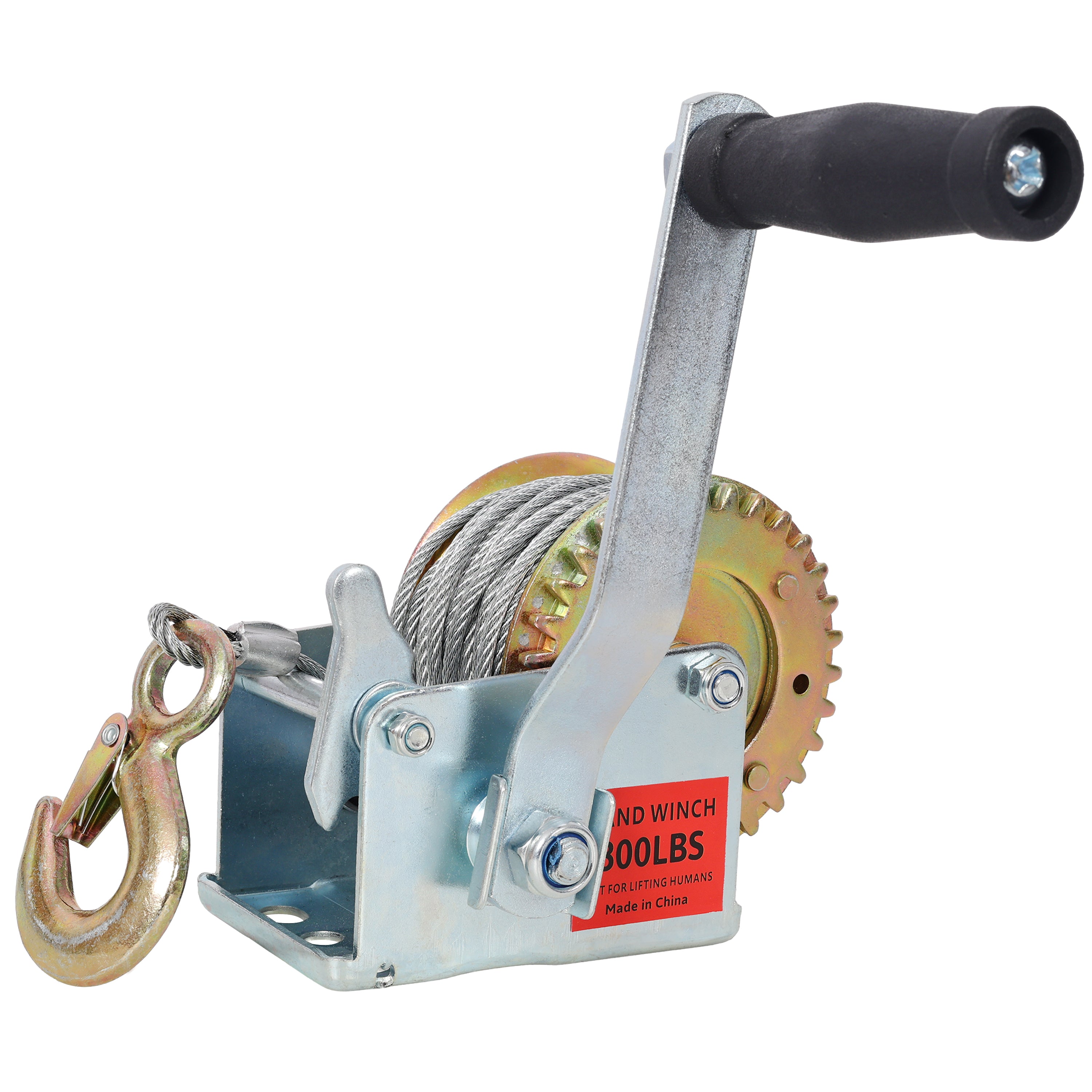 800LBS Hand Winch,with 32.8FT Steel Cable,Galvanized Shell,3.1:1 Gear Ratio Portable Winch,Two-Way Ratchet,Manual Operated Hand Crank Winch for Trailer, Boat or ATV Towing