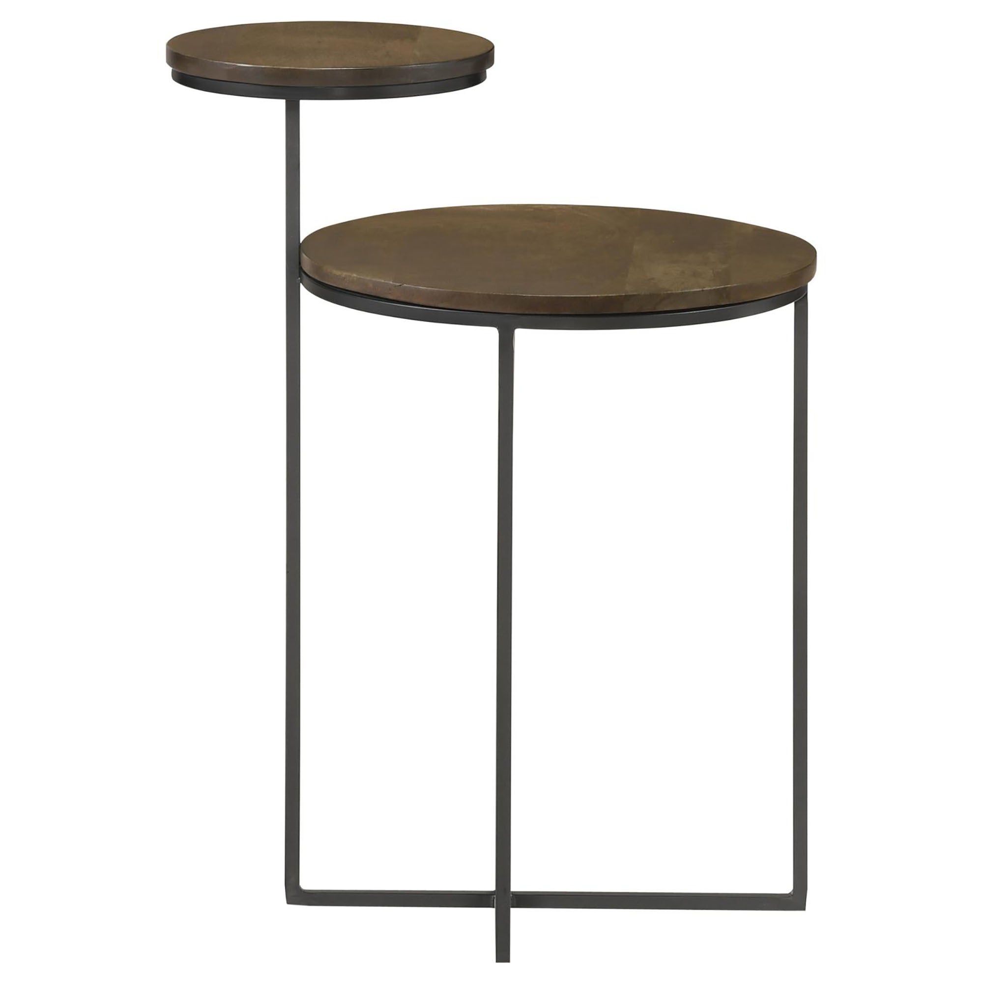 Natural and Gunmetal 2-Tier Accent Table with Eco-Friendly Mango Wood Tops and Metal Supports in Brown Finish