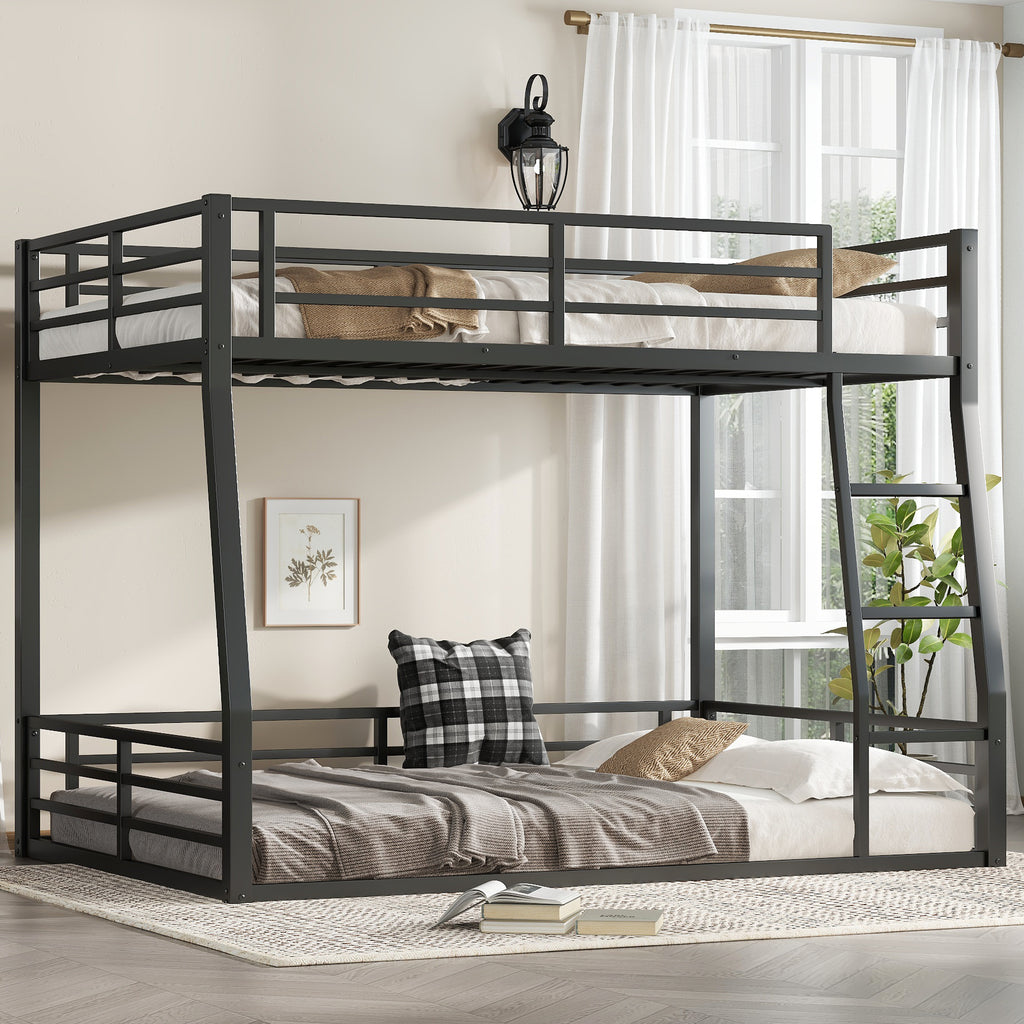 Metal Full XL over Queen Bunk Bed for Teens and Adults,Space-Saving/Noise Reduced/No Box Spring Needed,Black