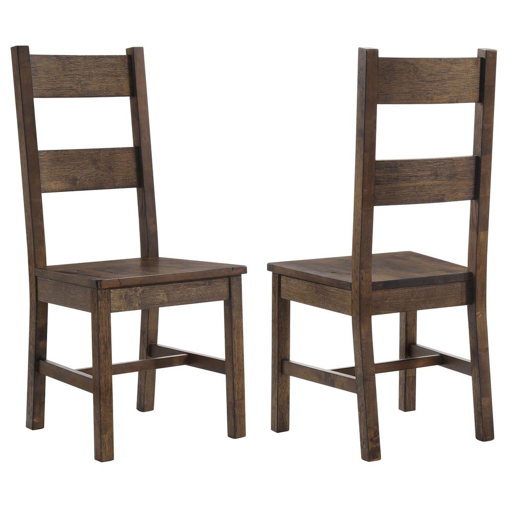 Rustic Golden Brown Ladder Back Dining Chairs Set of 2 in Wood with Open Ladder Design and Straight Seat