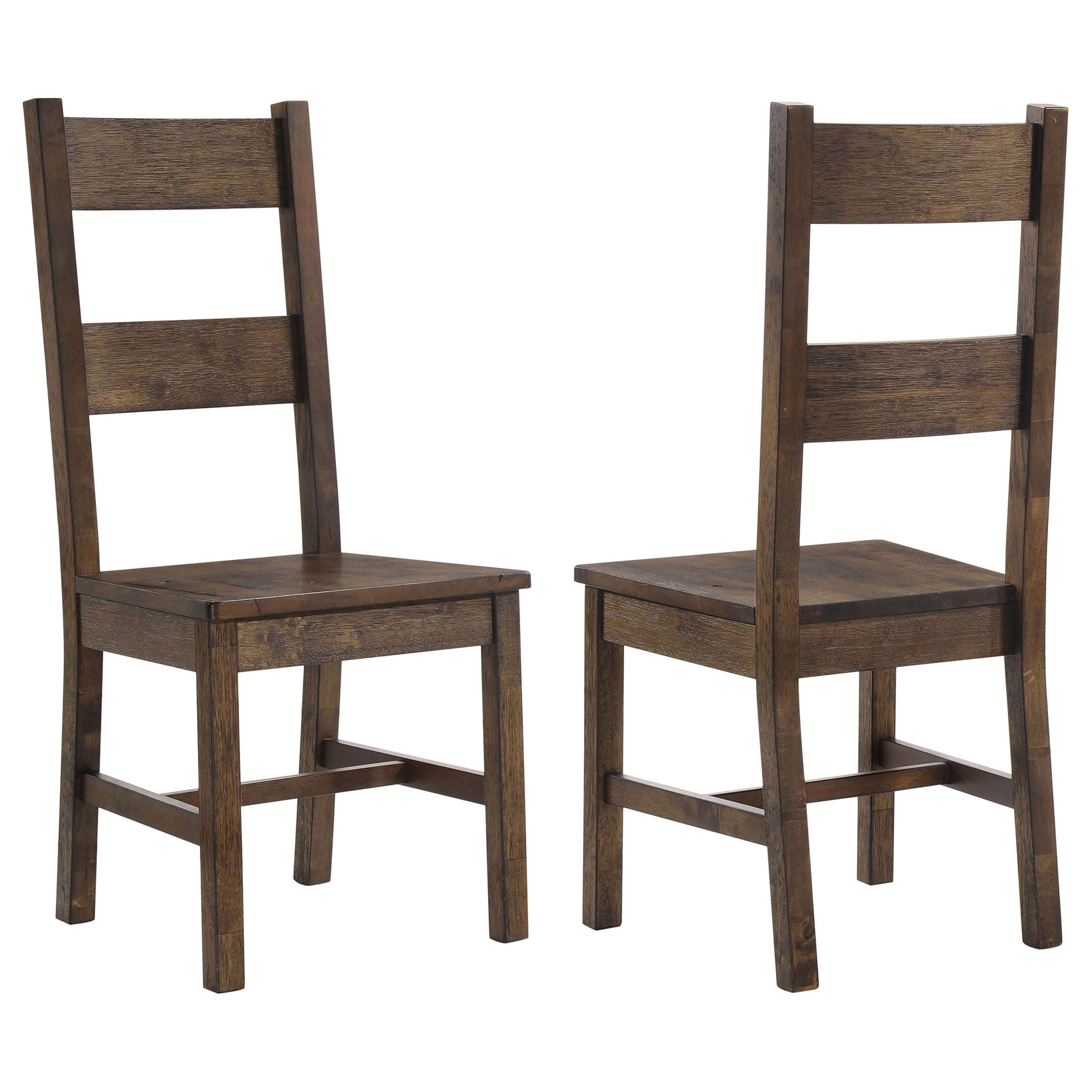 Rustic Golden Brown Ladder Back Dining Chairs Set of 2 in Wood with Open Ladder Design and Straight Seat