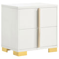 Jeremiah White Art Deco 2-Drawer Nightstand with Gold Accents in White Finish, Engineered Wood, 22.25H x 21.75W x 16.25D
