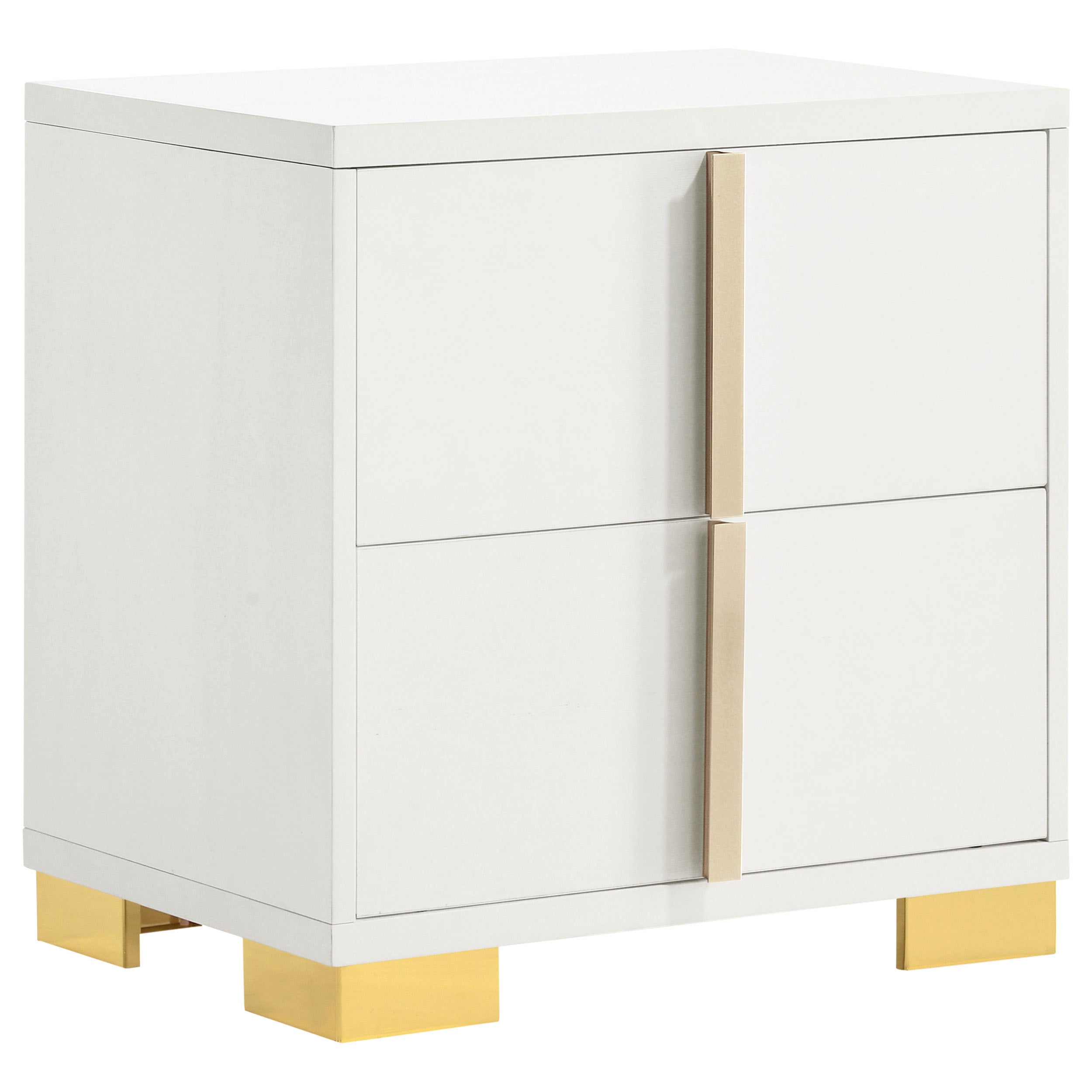 Jeremiah White Art Deco 2-Drawer Nightstand with Gold Accents in White Finish, Engineered Wood, 22.25H x 21.75W x 16.25D