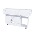 Multi-Functional Folding Table with Storage Shelves and Wheels, 47 Inch White MDF Compact Desk for Kitchen, Dorm, or Office