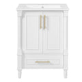 Modern White Bathroom Vanity with Ornate Carved French Cylinder Legs, Solid Wood & MDF Construction, Soft-Close Drawer, 24' Rectangular Sink