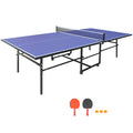 9*4.1ft Blue Mid-Size Table Tennis Table Foldable & Portable Ping Pong Table Set for Indoor Games with Net, 2 Table Tennis Paddles and 3 Balls