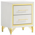 Chesney White 2-Drawer Nightstand with Gold Trim, Modern Bedroom Side Table in White MDF, 24.25H x 21.75W x 16.25D