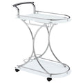 Allen White and Chrome 2-Tier Glass Shelf Metal Bar Cart with Stemware and Wine Rack in White Finish, Glass and Metal Construction