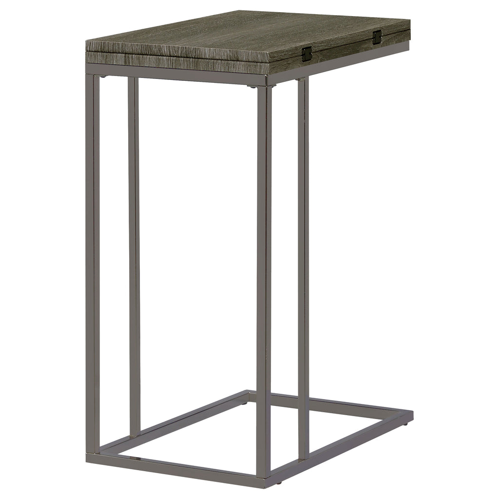 Mortimer Weathered Grey and Black Nickel Snack Table with Expandable Top in Wood Finish, 12-24 Inch Width