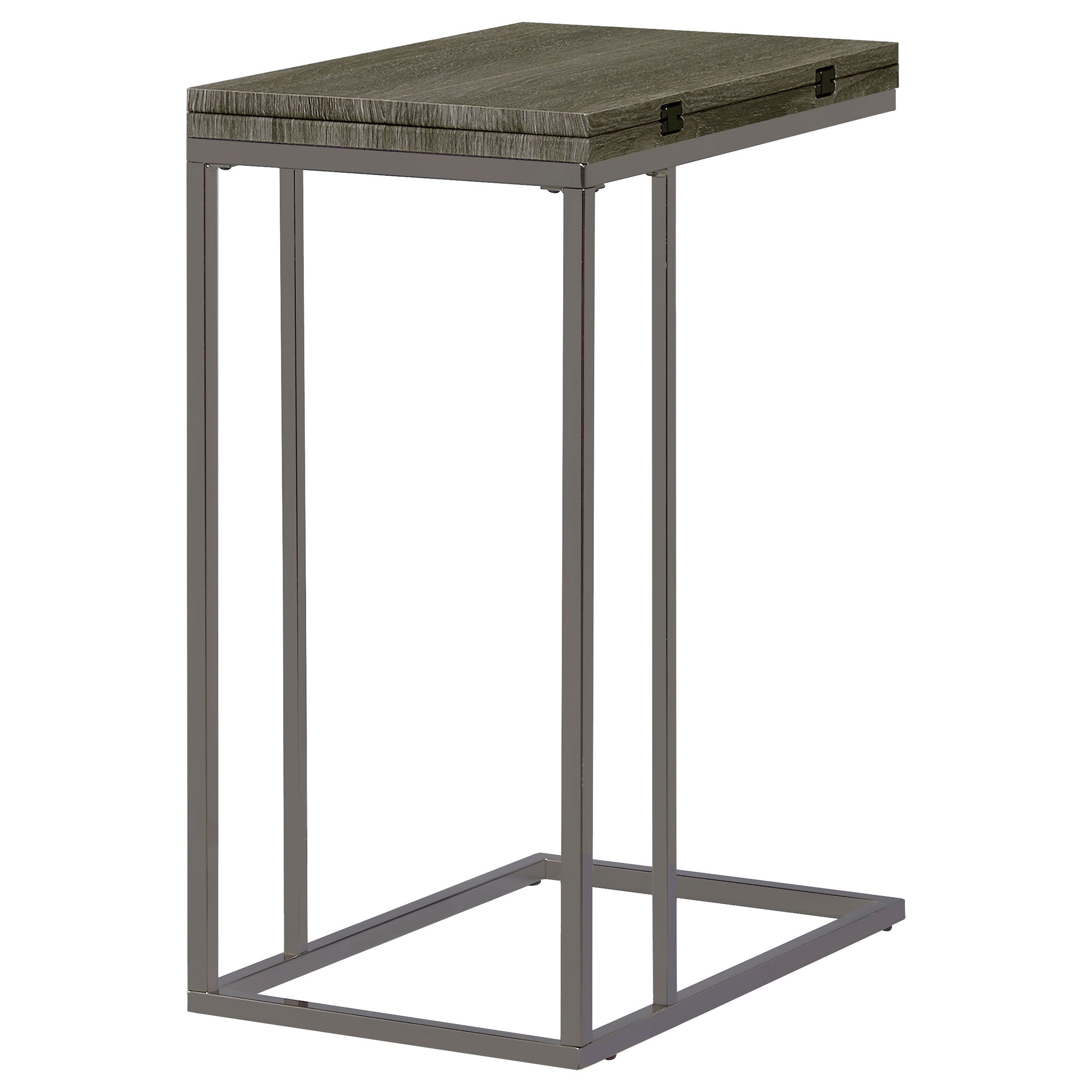Mortimer Weathered Grey and Black Nickel Snack Table with Expandable Top in Wood Finish, 12-24 Inch Width