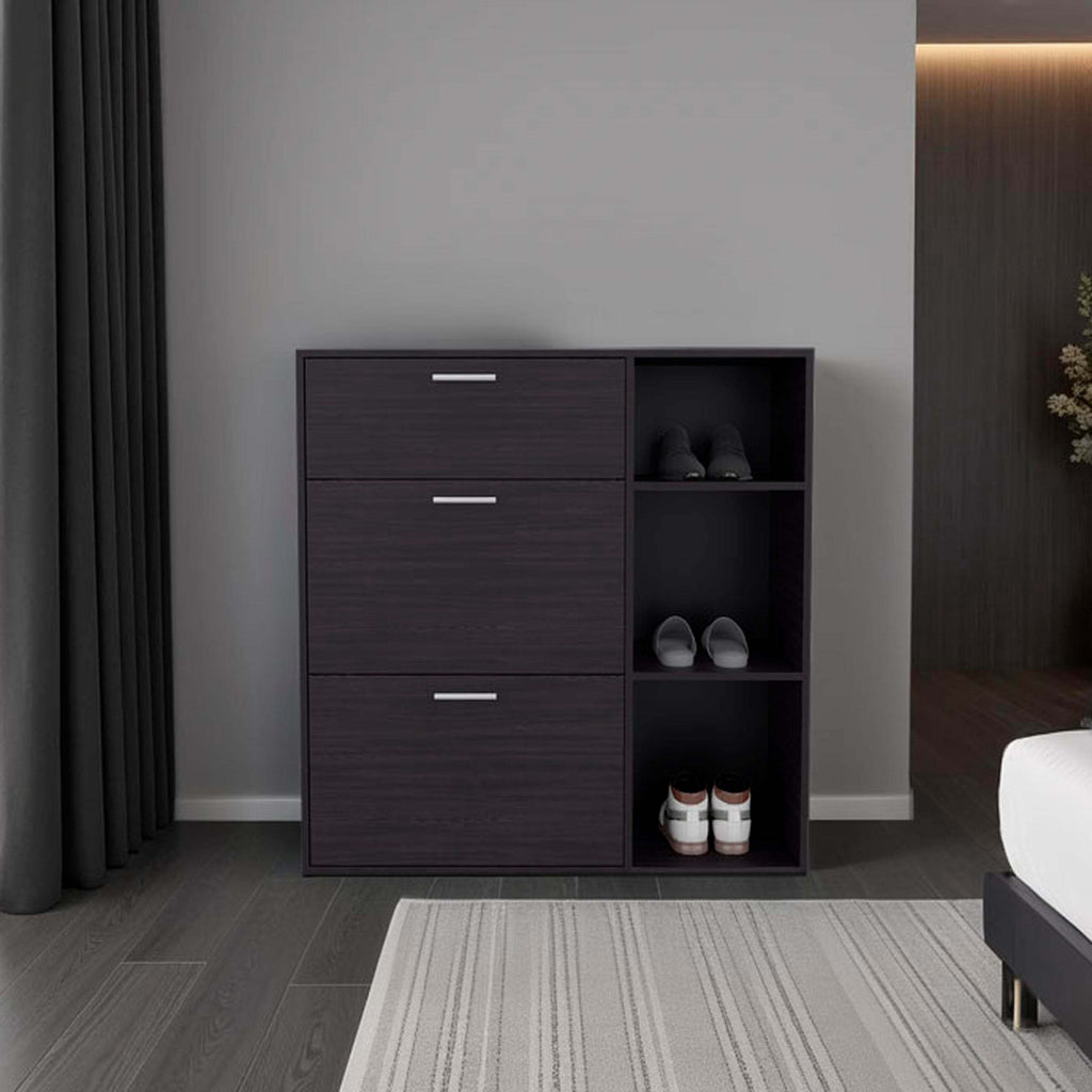 Wenge 1-Drawer Shoe Storage Cabinet with 2 Tilt-Out Drawers