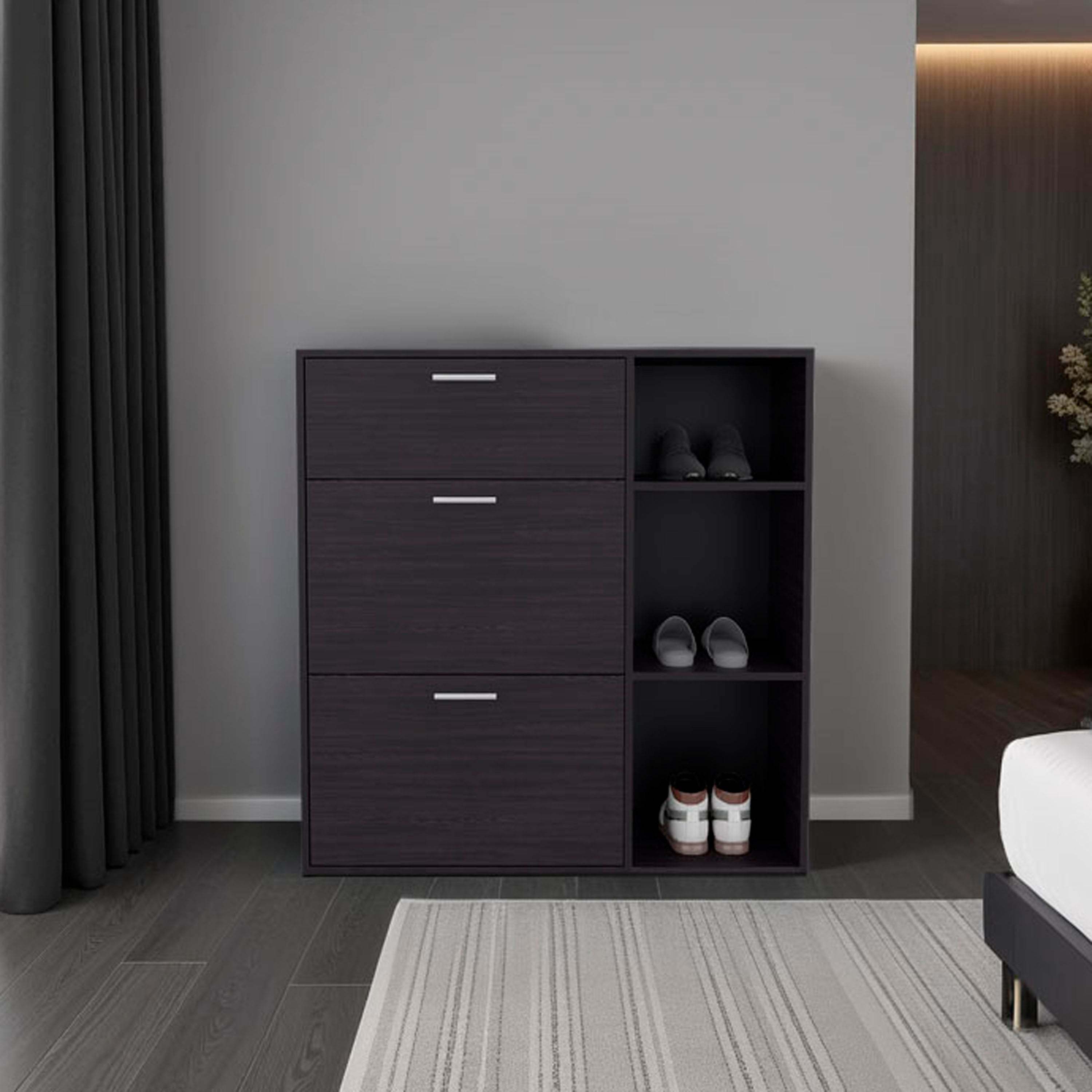 Wenge 1-Drawer Shoe Storage Cabinet with 2 Tilt-Out Drawers