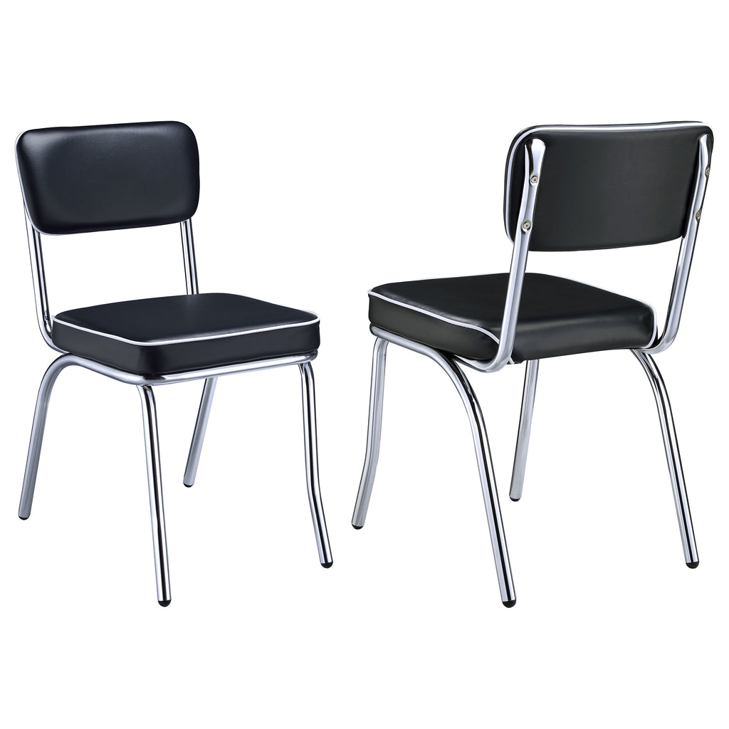 Black and Chrome Upholstered Side Chairs Set of 2 with Faux Leather Padded Seat and Chrome Frame in Black Finish