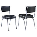 Black and Chrome Upholstered Side Chairs Set of 2 with Faux Leather Padded Seat and Chrome Frame in Black Finish