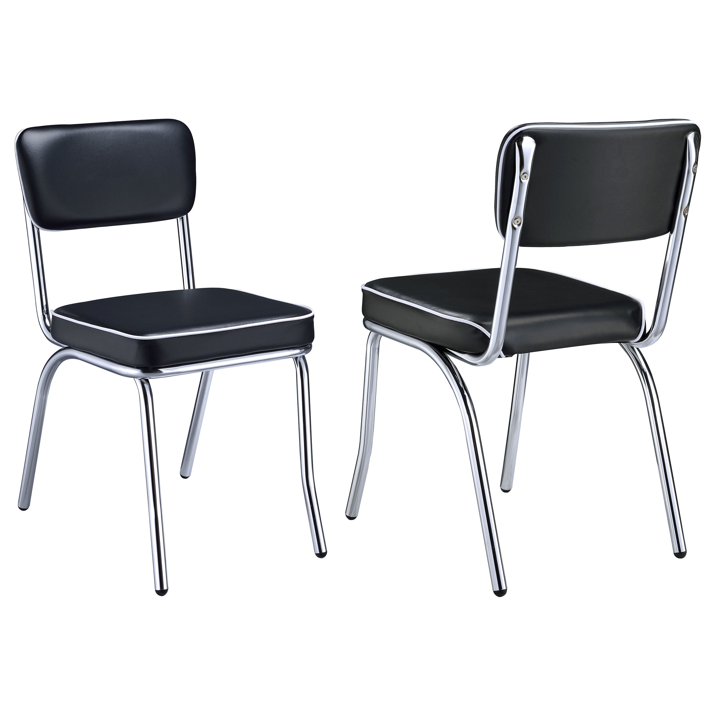 Black and Chrome Upholstered Side Chairs Set of 2 with Faux Leather Padded Seat and Chrome Frame in Black Finish
