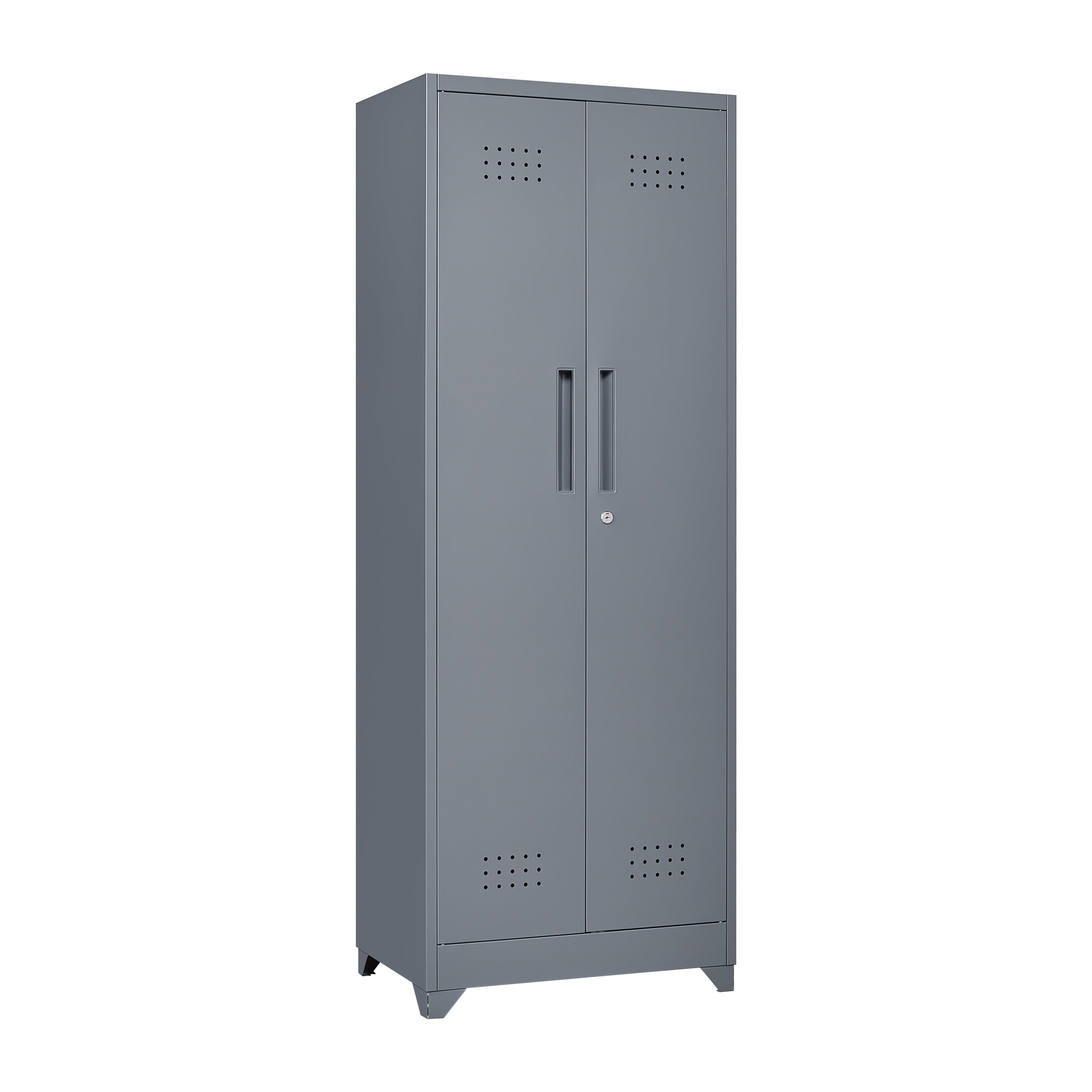 Grey Heavy Duty Metal Storage Cabinet with Locking Doors, Hanging Rod & Shelves, 65' H Broom Closet for Garage or Basement