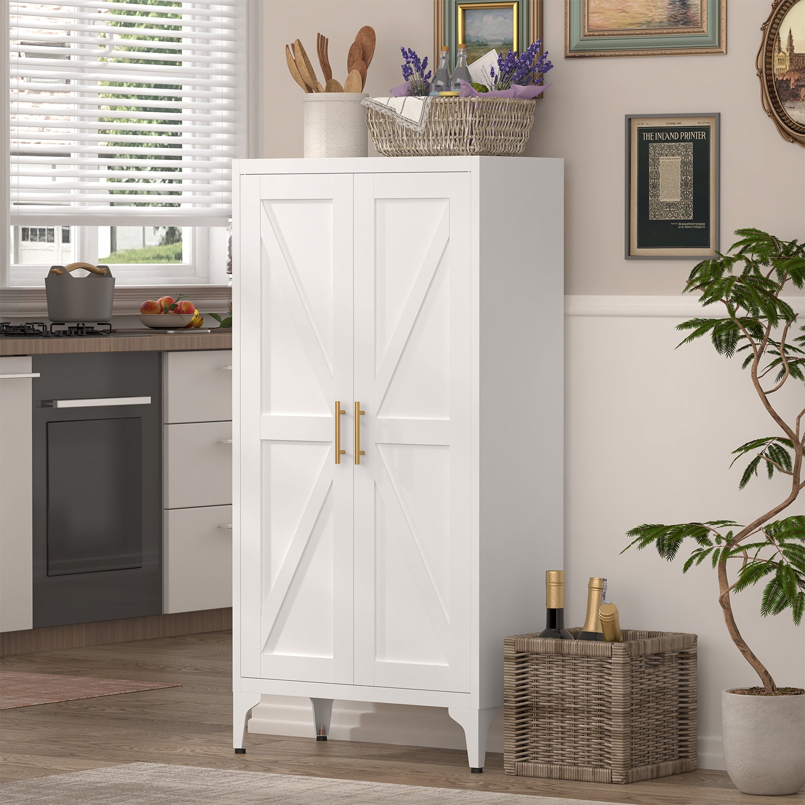 Metal Adjustable 2 Doors Metal Storage Cabinet Kitchen Pantry Cabinet With Adjustable Shelves all Steel Cabinet Locker For Kitchen, Living Room, Dining Room And Office