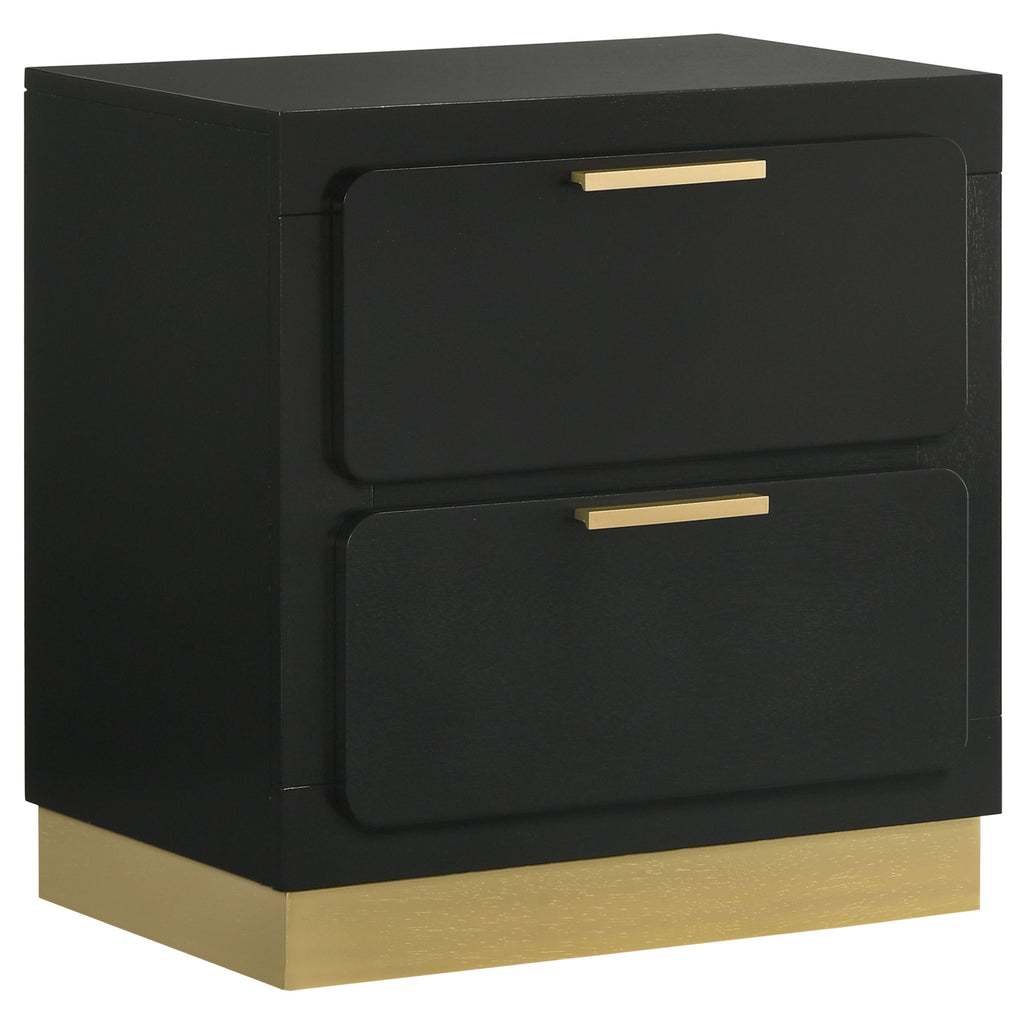 Sophia Black 2-Drawer Nightstand with Metallic Gold Accents, Solid Wood and MDF Construction, Modern Bedroom Furniture