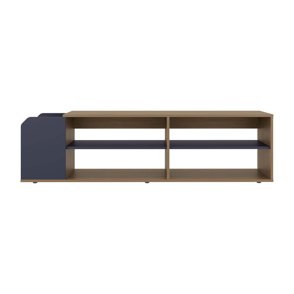 Natural Oak and Navy Blue Entertainment Console with Open Shelf