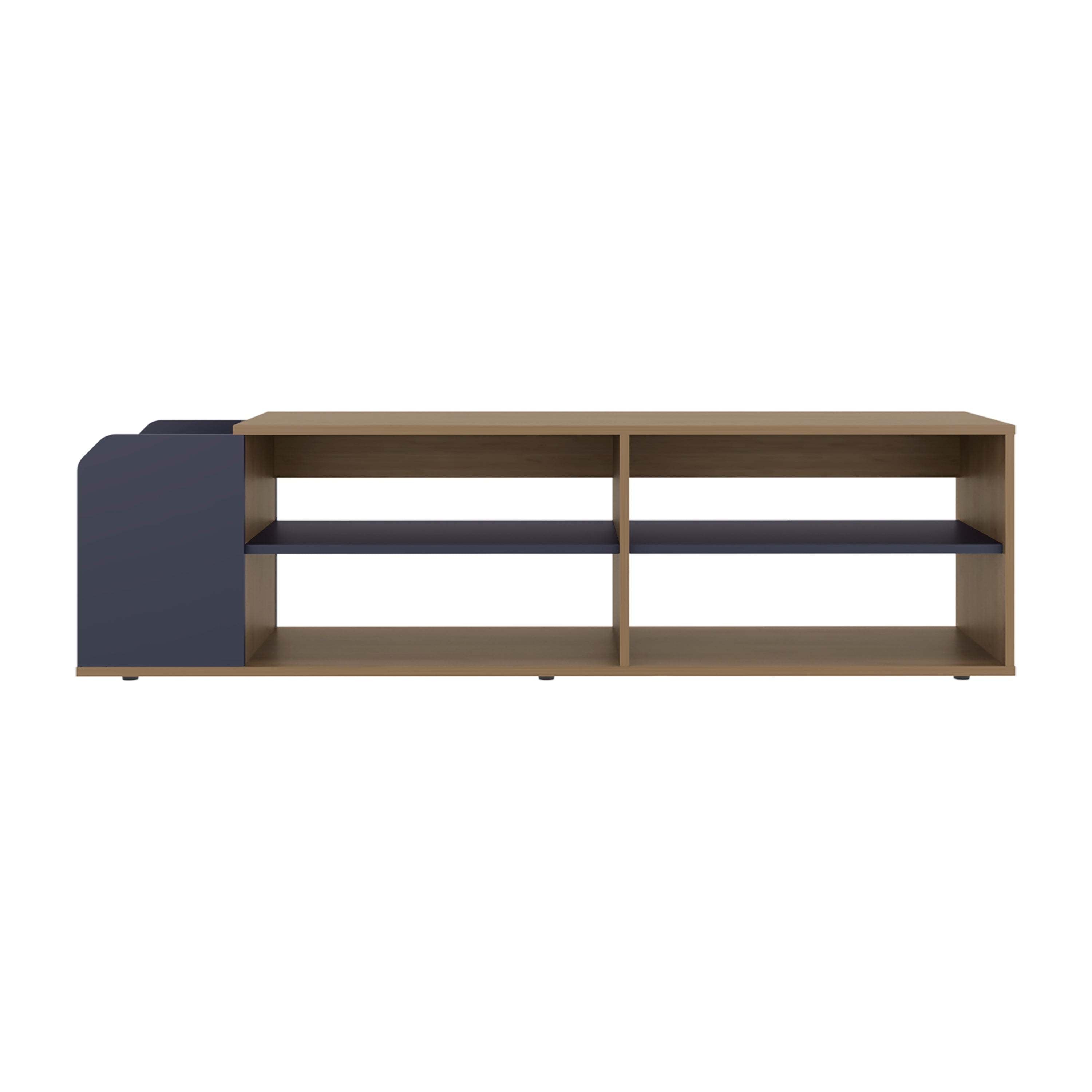 Natural Oak and Navy Blue Entertainment Console with Open Shelf