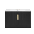 Vintage Black Bathroom Vanity with Ceramic Sink, 30' Rectangular Storage Cabinet, Glossy White Sink, MDF and Solid Wood Construction