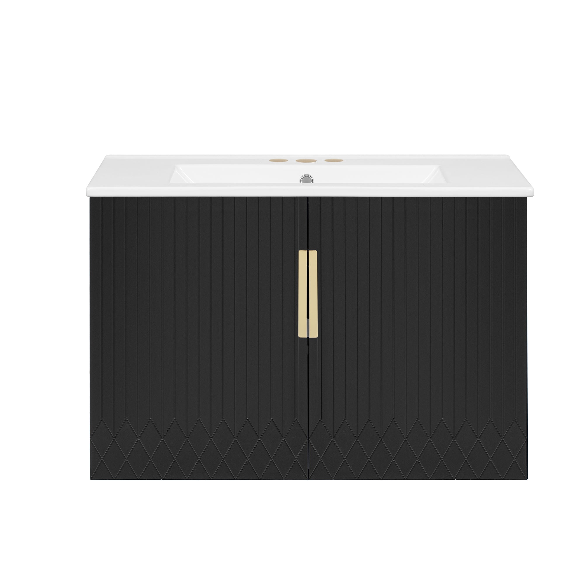 Vintage Black Bathroom Vanity with Ceramic Sink, 30' Rectangular Storage Cabinet, Glossy White Sink, MDF and Solid Wood Construction