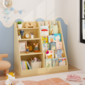 Kids Bookshelf and Toy Storage Organizer, Multifunctional 4 Tier Wooden Kids Book Shelf with  Bookcase Display Stand in Kids Room Playroom Nursery for Kids, Children, Toddlers (Natural)