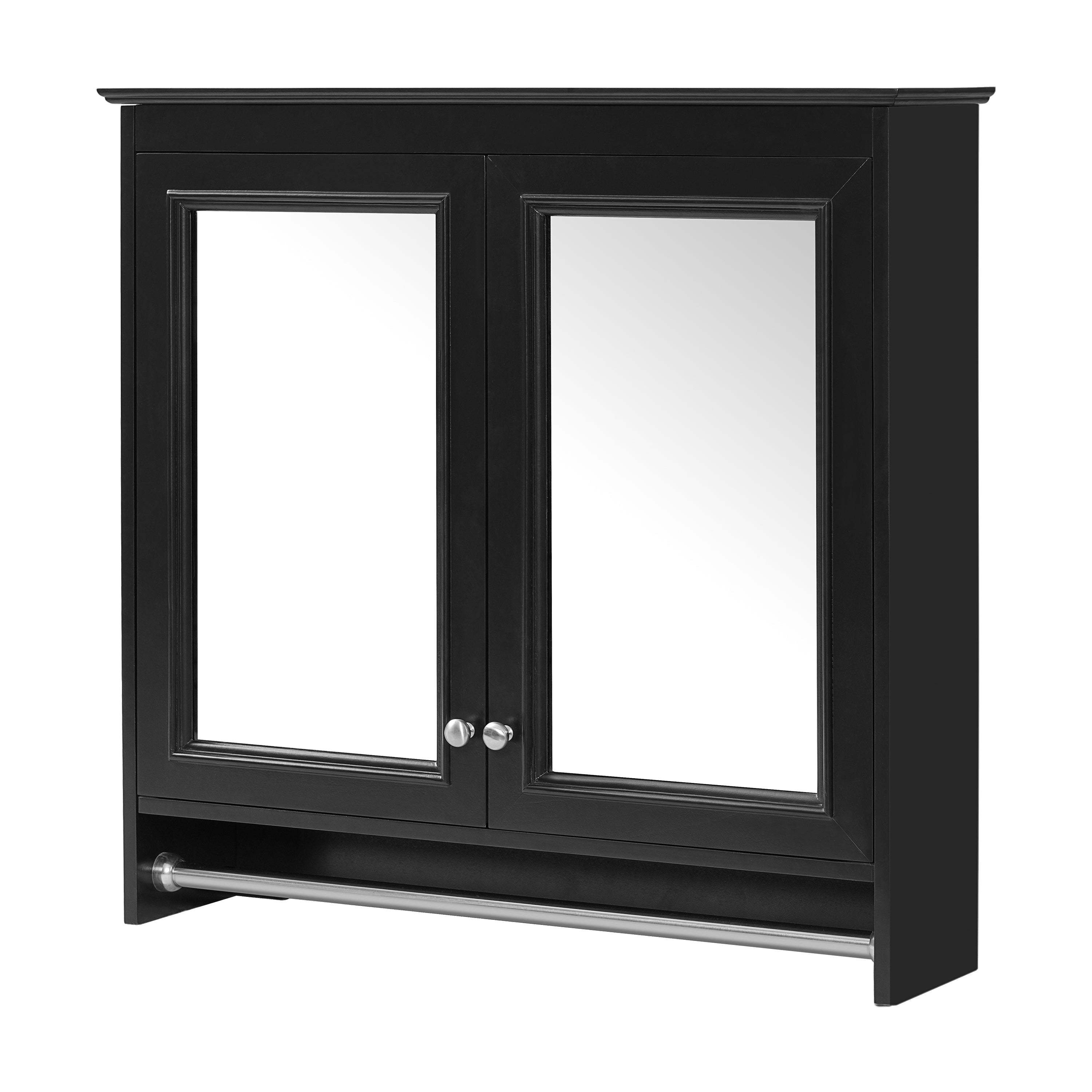 Modern 30-inch Wall-Mounted Mirror Cabinet with Adjustable Shelves, Soft-Close Doors, High-Definition Mirror in Black Finish