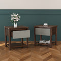 Wood Nightstand,Modern Nightstands with Drawer, Farmhouse Bedside Table for Bedroom Living Room,MP2(set of 2)  Walnut&Light Grey Color