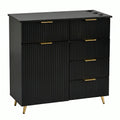Modern Salon Station with Fluted Design, Barber Cabinet with 5 Drawers, 1 Storage Cabinet, 3 Hair Dryer Holders, Gold Handles & Metal Legs, Hair Stylist Storage Cabinet for Barber Shop, Beauty Spa