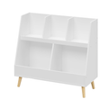 Modern Kids Bookshelf and Toy Organizer with 5 Cubbies, 2-Tier Wooden Open Bookcase, White MDF and Pine Legs